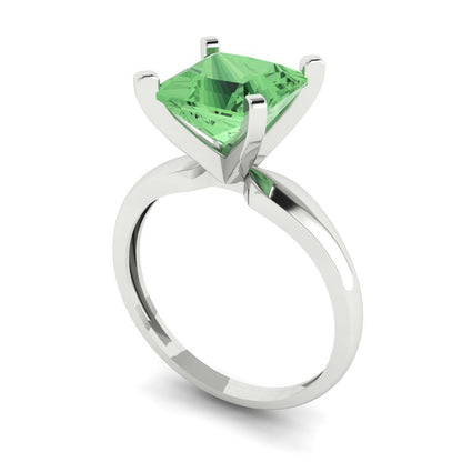 2.5 cttw Zirconia Simulated Green Diamond Solitaire  Engagement Ring - Solid Gold (VVS1, Princess Cut,7.5mm)