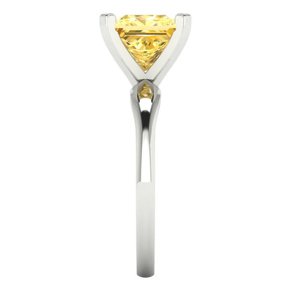 2.5 cttw Zirconia Simulated Yellow Diamond Solitaire  Engagement Ring - Solid Gold (VVS1, Princess Cut,7.5mm)