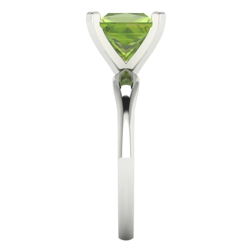 2.5 cttw Natural Peridot Solitaire  Engagement Ring - Solid White Gold (VVS1, Princess Cut,7.5mm)
