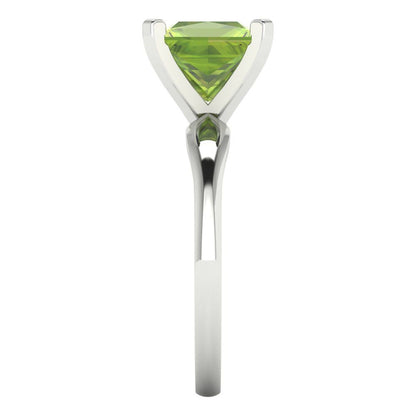 2.5 cttw Natural Peridot Solitaire  Engagement Ring - Solid White Gold (VVS1, Princess Cut,7.5mm)