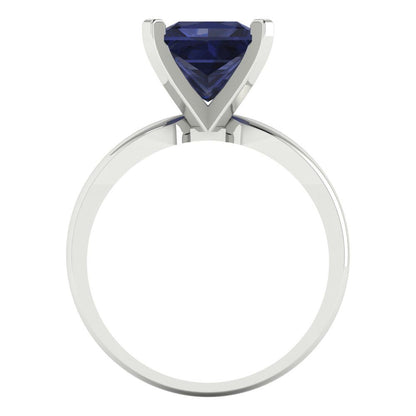 2.5 cttw Simulated Blue Sapphire Solitaire  Engagement Ring - Solid Gold (Princess Cut,7.5mm)