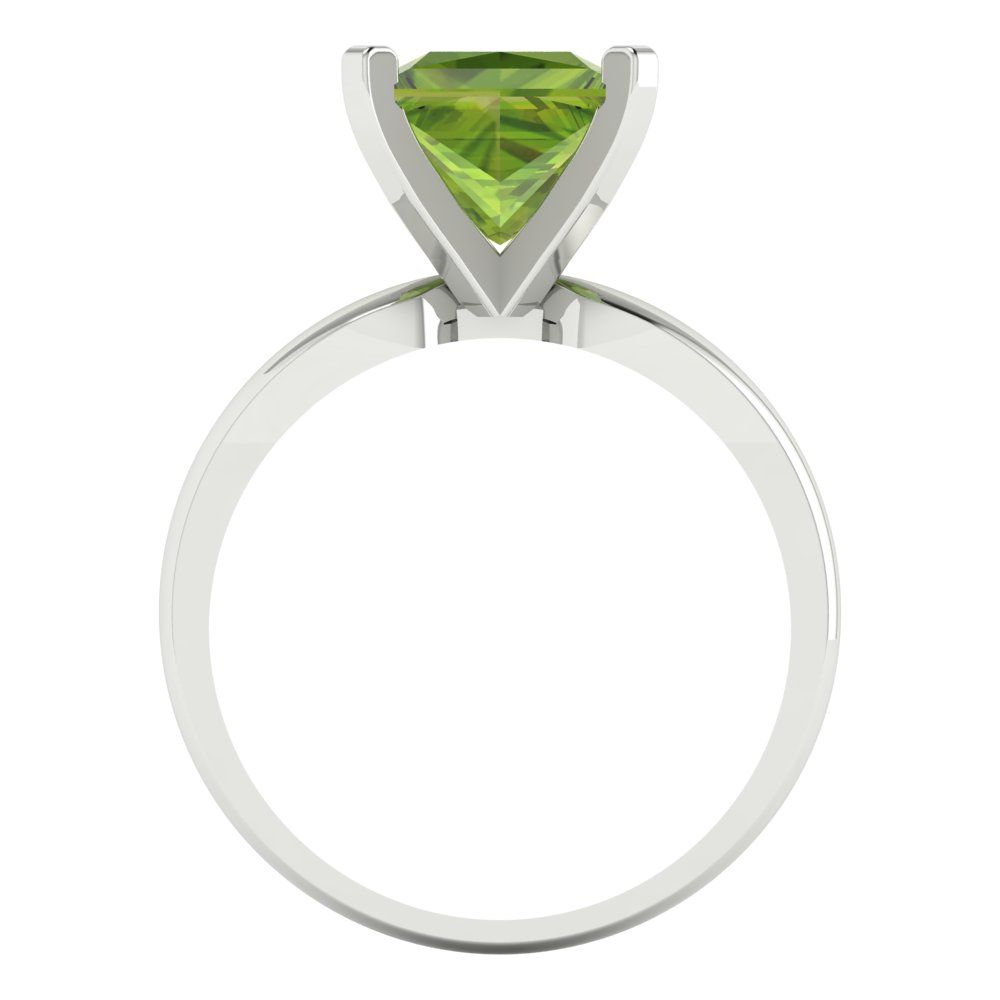 2.5 cttw Natural Peridot Solitaire  Engagement Ring - Solid White Gold (VVS1, Princess Cut,7.5mm)