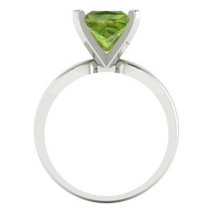 2.5 cttw Natural Peridot Solitaire  Engagement Ring - Solid White Gold (VVS1, Princess Cut,7.5mm)