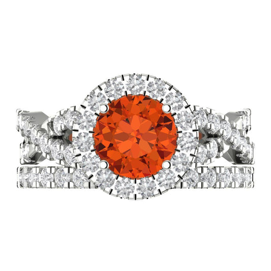 1.795 cttw Round Cut Simulated Red Diamond Bridal Set - Solid White Gold Engagement Ring & Wedding Band