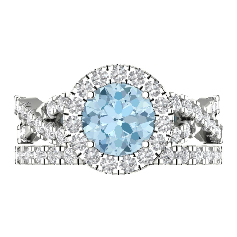 1.795 cttw Round Cut Simulated Blue Diamond Bridal Set - Solid White Gold Engagement Ring & Wedding Band