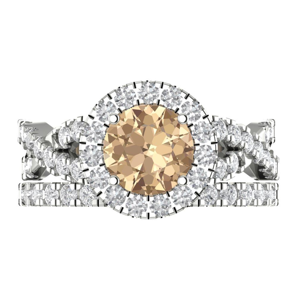 1.795 cttw Round Cut Yellow Moissanite Bridal Set - Solid White Gold Engagement Ring & Wedding Band