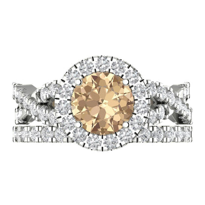 1.795 cttw Round Cut Yellow Moissanite Bridal Set - Solid White Gold Engagement Ring & Wedding Band