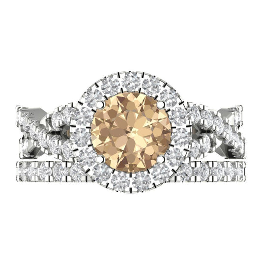 1.795 cttw Round Cut Yellow Moissanite Bridal Set - Solid White Gold Engagement Ring & Wedding Band