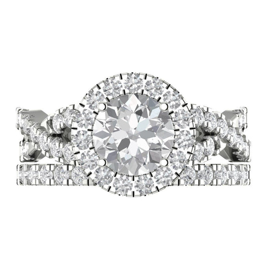 1.795 cttw Round Cut Zirconia Simulated Diamond Bridal Set - Solid White Gold Engagement Ring & Wedding Band