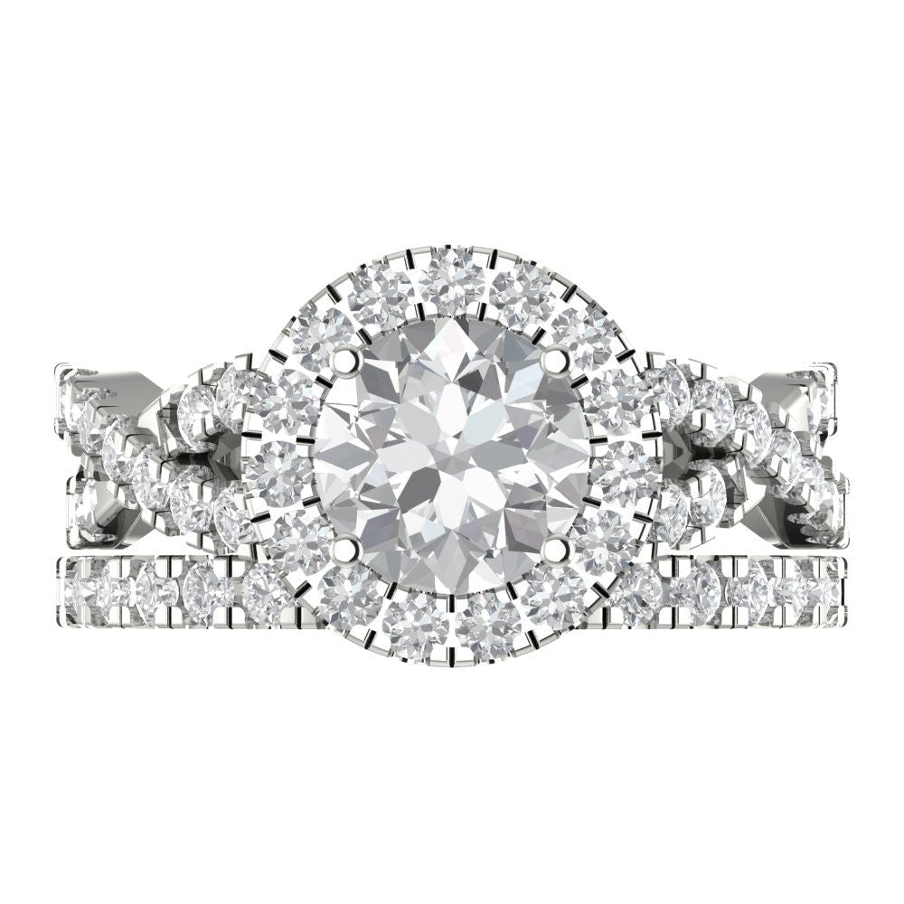 1.795 cttw Round Cut Moissanite Bridal Set - Solid White Gold Engagement Ring & Wedding Band