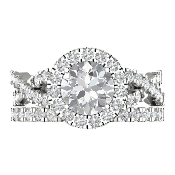 1.92 ct Brilliant Round Cut Moissanite Stone White Gold Halo Solitaire with Accents Bridal Set