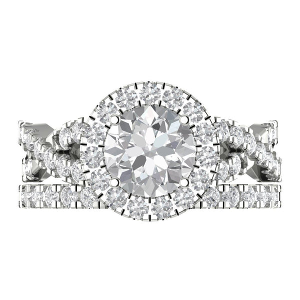 1.795 cttw Round Cut Moissanite Bridal Set - Solid White Gold Engagement Ring & Wedding Band