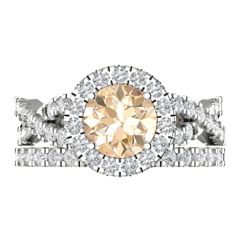 1.795 cttw Round Cut Natural Morganite Bridal Set - Solid White Gold Engagement Ring & Wedding Band