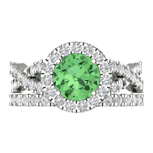 1.795 cttw Round Cut Simulated Green Diamond Bridal Set - Solid White Gold Engagement Ring & Wedding Band