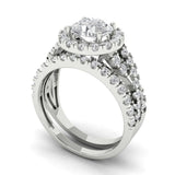 1.92 ct Brilliant Round Cut Clear Simulated Diamond Stone White Gold Halo Solitaire with Accents Bridal Set