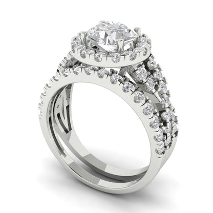 1.795 cttw Round Cut Moissanite Bridal Set - Solid White Gold Engagement Ring & Wedding Band