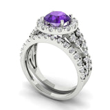 1.92 ct Brilliant Round Cut Natural Amethyst Stone White Gold Halo Solitaire with Accents Bridal Set