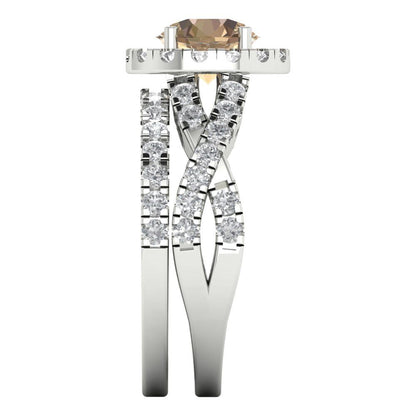 1.795 cttw Round Cut Yellow Moissanite Bridal Set - Solid White Gold Engagement Ring & Wedding Band