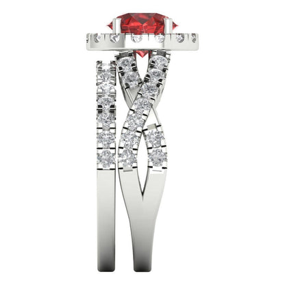 1.795 cttw Round Cut Natural Garnet Bridal Set - Solid White Gold Engagement Ring & Wedding Band