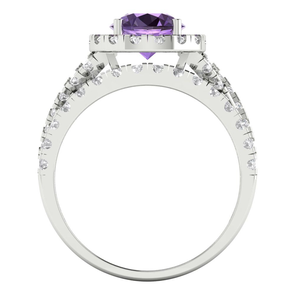 1.795 cttw Round Cut Simulated Alexandrite Bridal Set - Solid White Gold Engagement Ring & Wedding Band