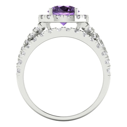 1.795 cttw Round Cut Simulated Alexandrite Bridal Set - Solid White Gold Engagement Ring & Wedding Band