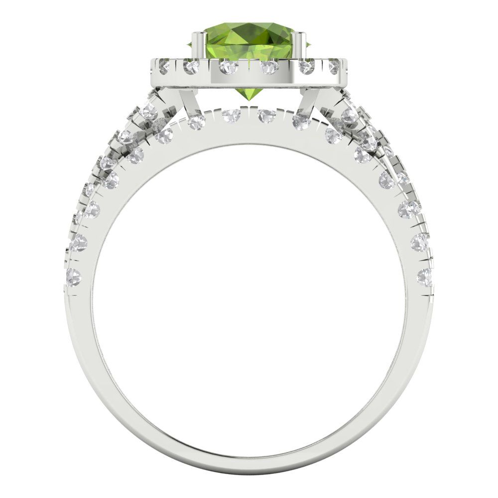 1.795 cttw Round Cut Natural Peridot Bridal Set - Solid White Gold Engagement Ring & Wedding Band