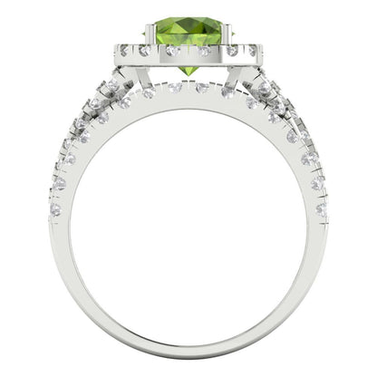 1.795 cttw Round Cut Natural Peridot Bridal Set - Solid White Gold Engagement Ring & Wedding Band