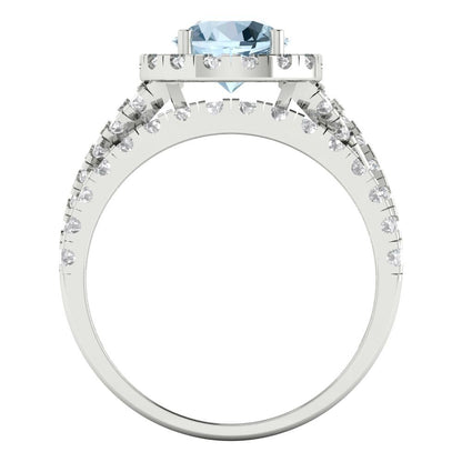 1.795 cttw Round Cut Natural Swiss Blue Topaz Bridal Set - Solid White Gold Engagement Ring & Wedding Band