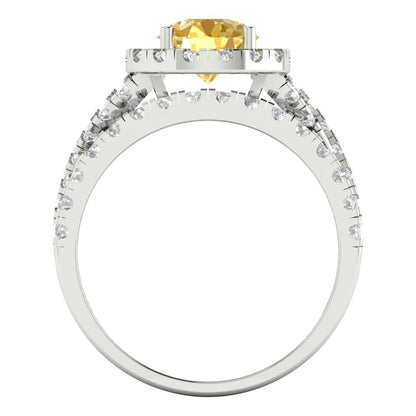 1.795 cttw Round Cut Simulated Yellow Diamond Bridal Set - Solid White Gold Engagement Ring & Wedding Band