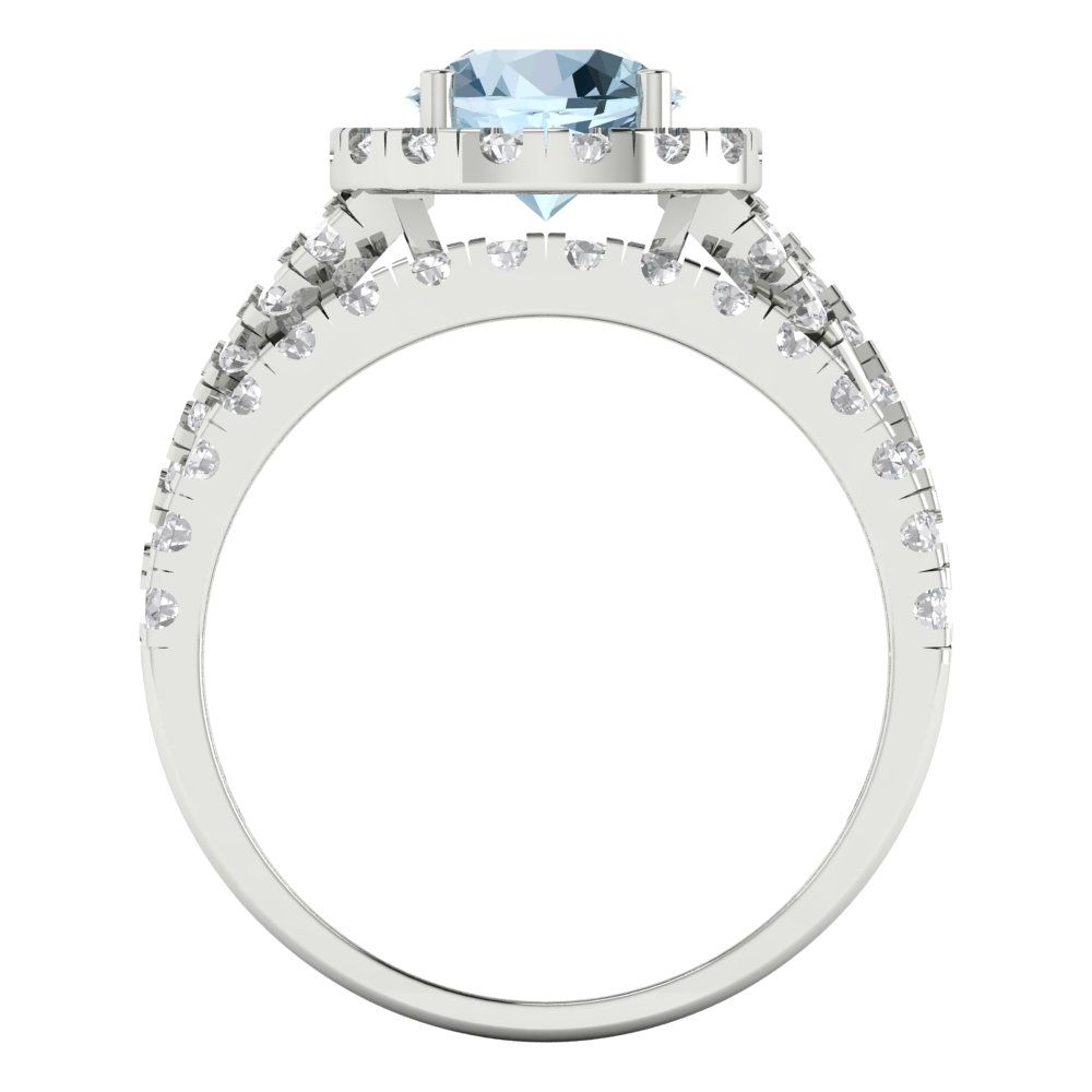 1.795 cttw Round Cut Natural Aquamarine Bridal Set - Solid White Gold Engagement Ring & Wedding Band