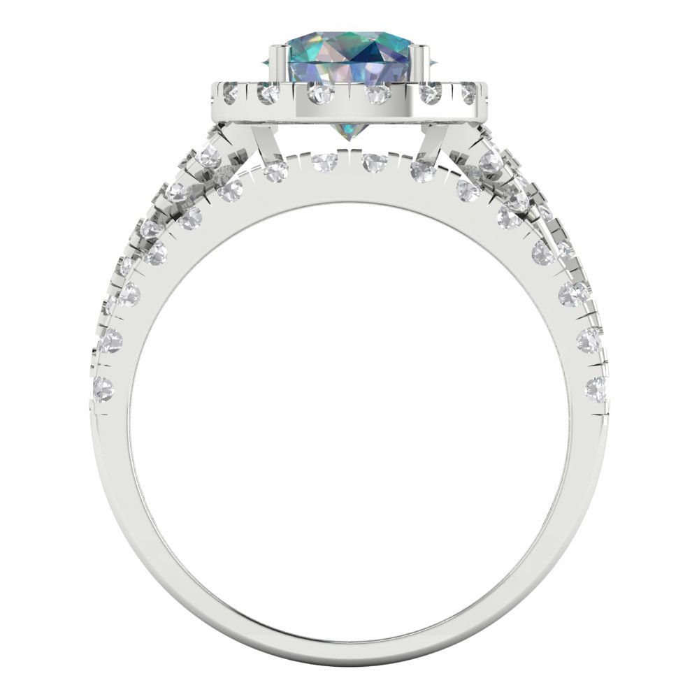 1.795 cttw Round Cut Blue Moissanite Bridal Set - Solid White Gold Engagement Ring & Wedding Band