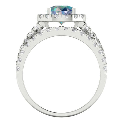 1.795 cttw Round Cut Blue Moissanite Bridal Set - Solid White Gold Engagement Ring & Wedding Band