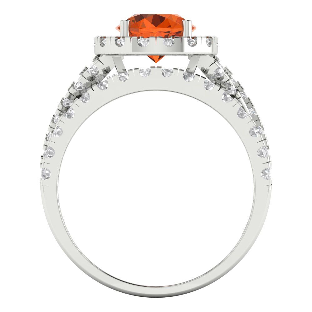 1.795 cttw Round Cut Simulated Pink Tourmaline Bridal Set - Solid White Gold Engagement Ring & Wedding Band