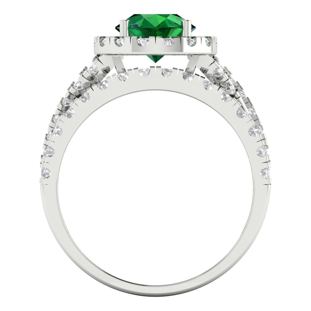 1.795 cttw Round Cut Simulated Emerald Bridal Set - Solid White Gold Engagement Ring & Wedding Band