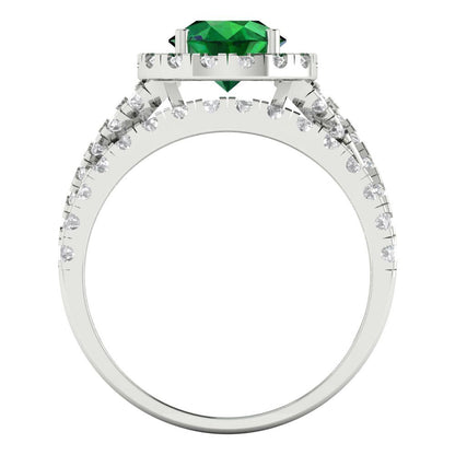 1.795 cttw Round Cut Simulated Emerald Bridal Set - Solid White Gold Engagement Ring & Wedding Band