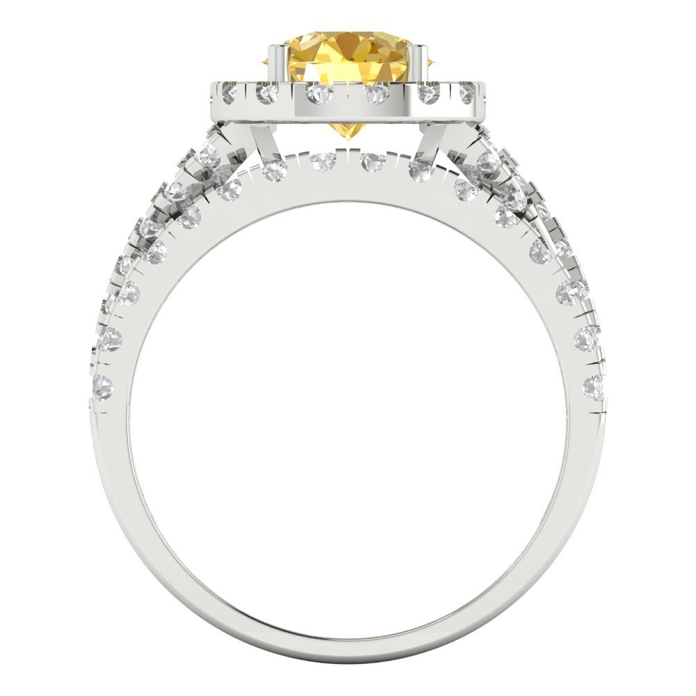 1.795 cttw Round Cut Natural Citrine Bridal Set - Solid White Gold Engagement Ring & Wedding Band