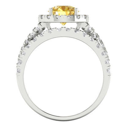 1.795 cttw Round Cut Natural Citrine Bridal Set - Solid White Gold Engagement Ring & Wedding Band