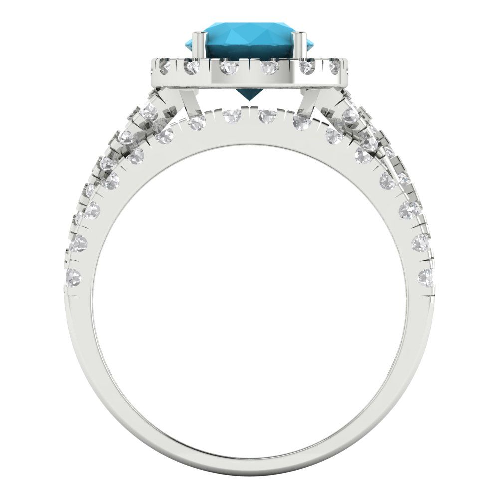1.795 cttw Round Cut Simulated Turquoise Bridal Set - Solid White Gold Engagement Ring & Wedding Band