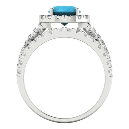 1.795 cttw Round Cut Simulated Turquoise Bridal Set - Solid White Gold Engagement Ring & Wedding Band