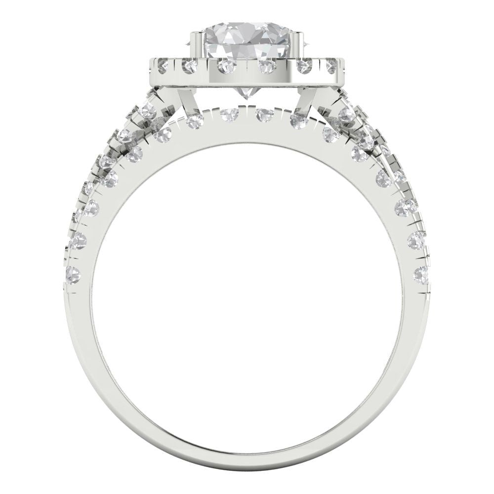 1.795 cttw Round Cut White Sapphire Bridal Set - Solid White Gold Engagement Ring & Wedding Band