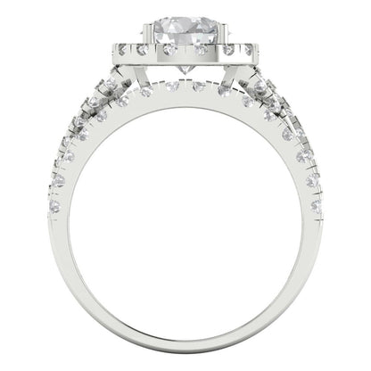 1.795 cttw Round Cut White Sapphire Bridal Set - Solid White Gold Engagement Ring & Wedding Band