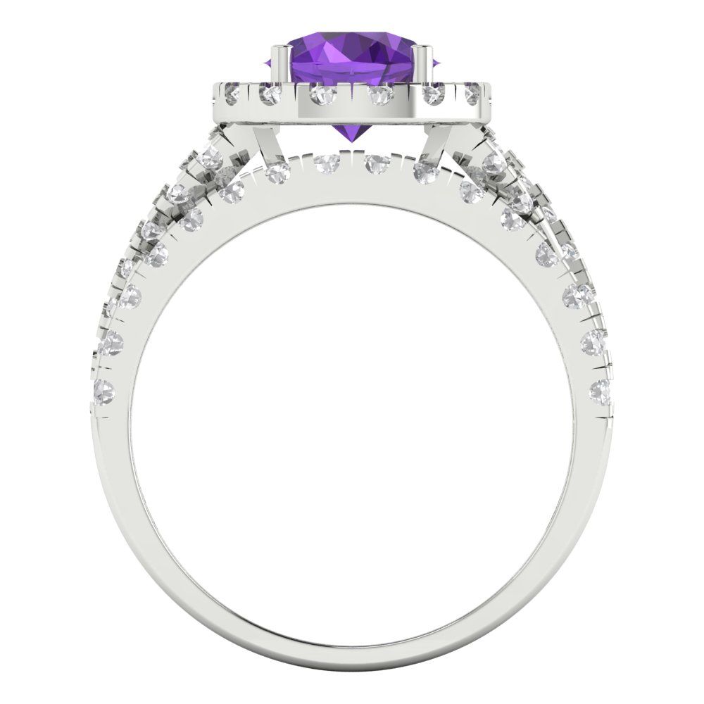 1.795 cttw Round Cut Natural Amethyst Bridal Set - Solid White Gold Engagement Ring & Wedding Band