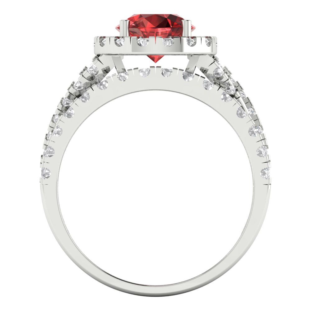 1.795 cttw Round Cut Natural Garnet Bridal Set - Solid White Gold Engagement Ring & Wedding Band