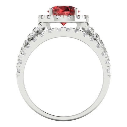 1.795 cttw Round Cut Natural Garnet Bridal Set - Solid White Gold Engagement Ring & Wedding Band