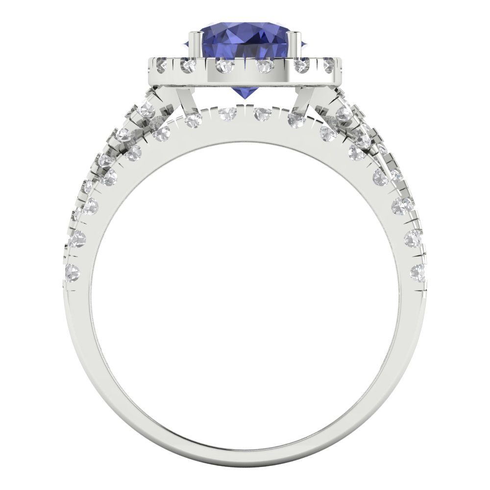 1.795 cttw Round Cut Simulated Tanzanite Bridal Set - Solid White Gold Engagement Ring & Wedding Band