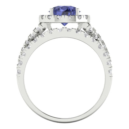 1.795 cttw Round Cut Simulated Tanzanite Bridal Set - Solid White Gold Engagement Ring & Wedding Band