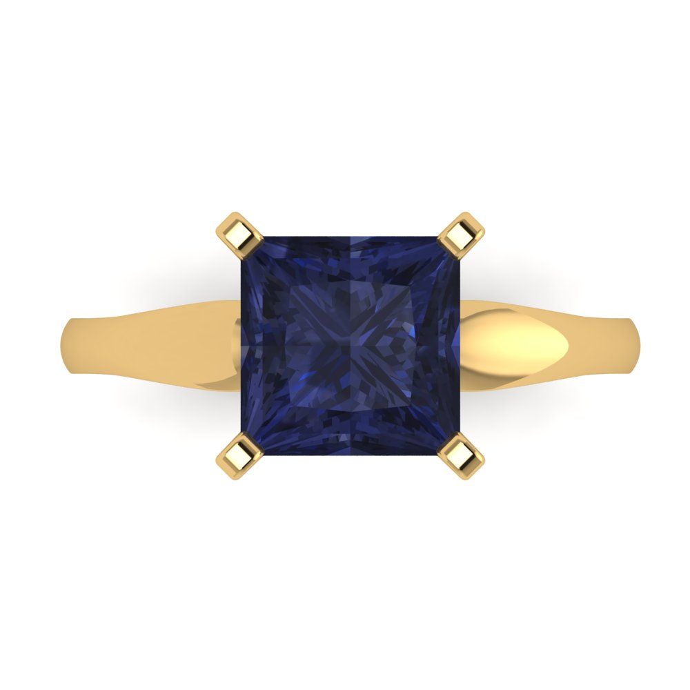 2.5 cttw Simulated Blue Sapphire Solitaire  Engagement Ring - Solid Yellow Gold (VVS1, Princess Cut,8.5mm)