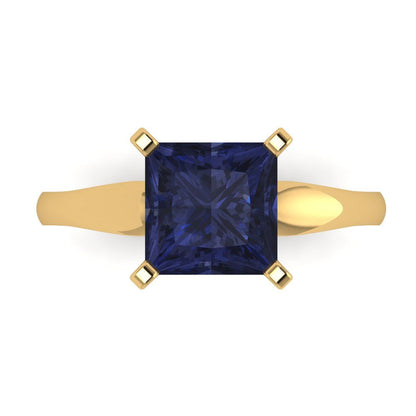 2.5 cttw Simulated Blue Sapphire Solitaire  Engagement Ring - Solid Yellow Gold (VVS1, Princess Cut,8.5mm)