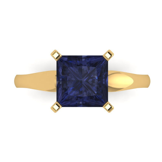 2.5 cttw Simulated Blue Sapphire Solitaire  Engagement Ring - Solid Yellow Gold (VVS1, Princess Cut,8.5mm)