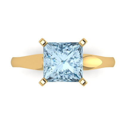 2.5 cttw Natural Aquamarine Solitaire  Engagement Ring - Solid Gold (Princess Cut,8.5mm)